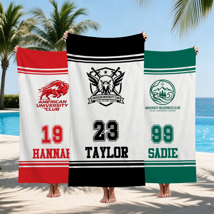 Personalized Sports Team Logo Beach Towel Custom Name Number Soccer Baseball Swimming Club Team Gift
