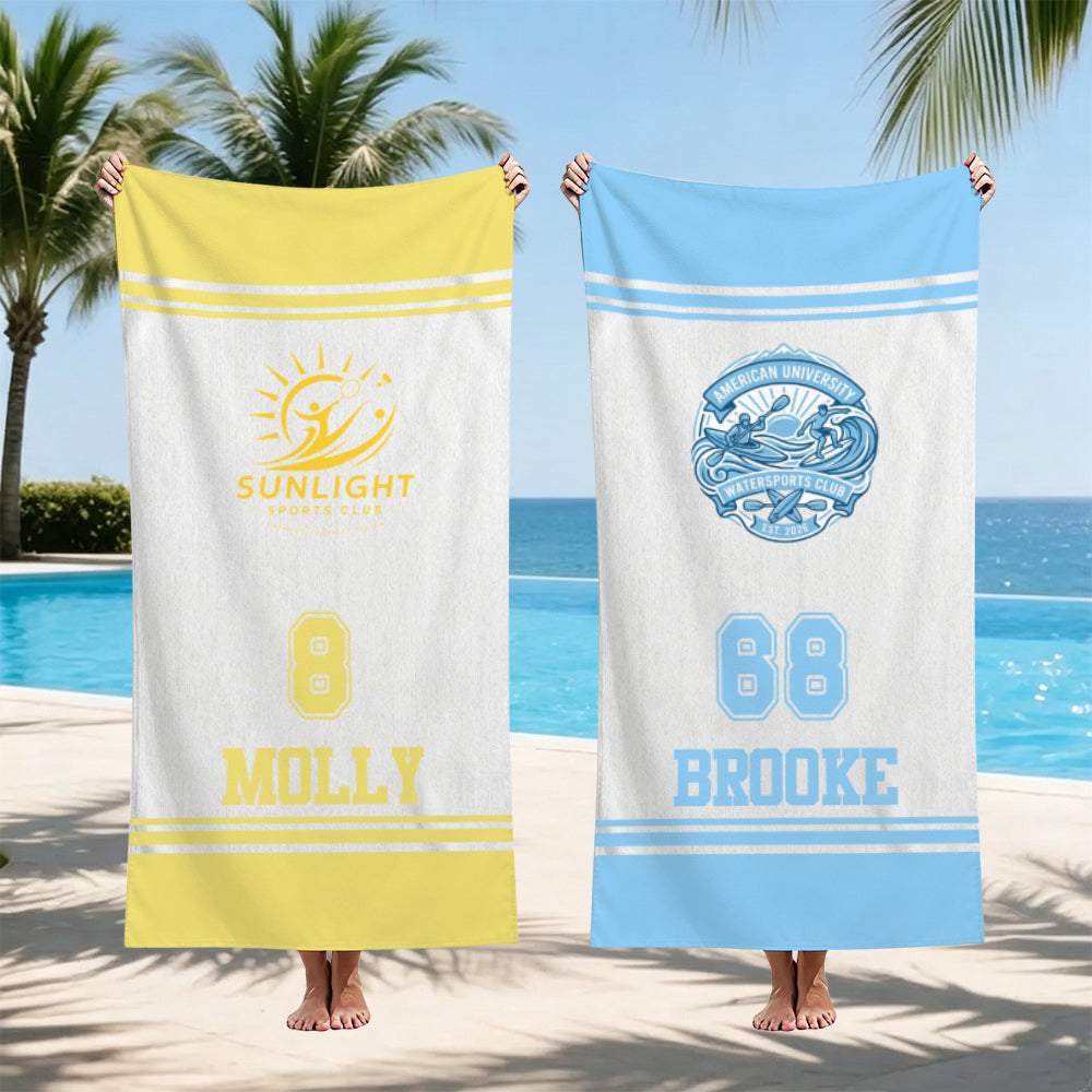 Personalized Sports Team Logo Beach Towel Custom Name Number Soccer Baseball Swimming Club Team Gift
