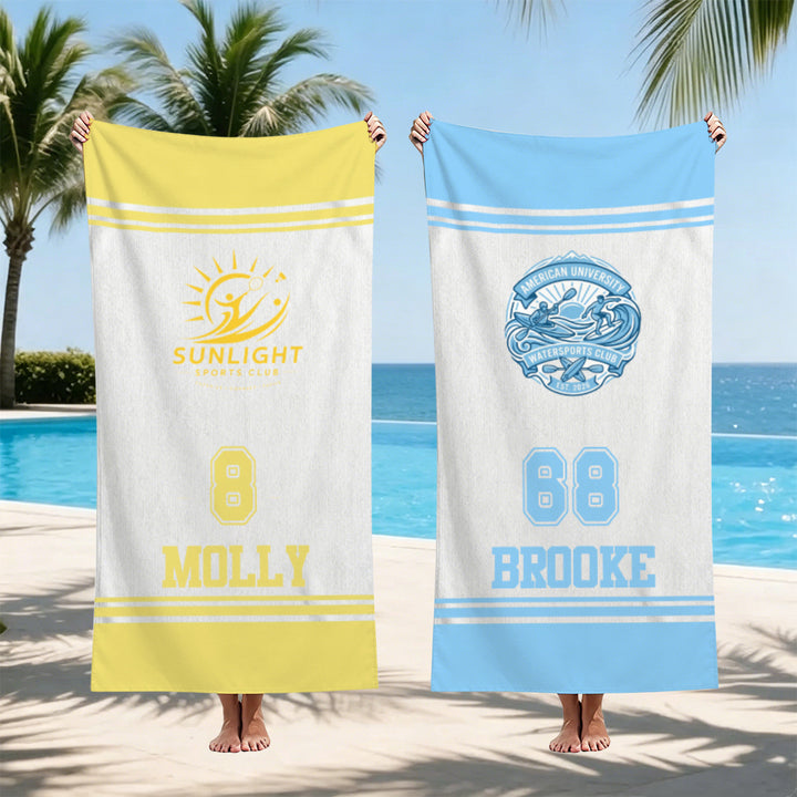 Personalized Sports Team Logo Beach Towel Custom Name Number Soccer Baseball Swimming Club Team Gift