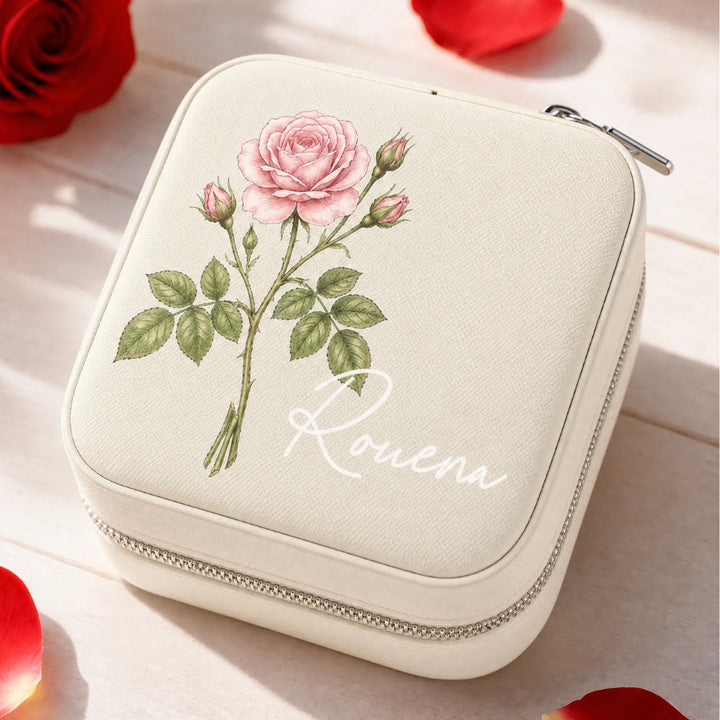 Personalized Travel Jewelry Box Birthday Flowers Bridesmaid Custom Name Jewelry Box Birthday Gift