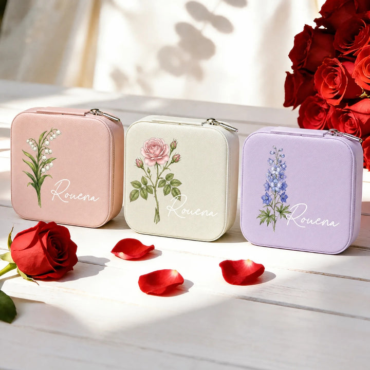 Personalized Travel Jewelry Box Birthday Flowers Bridesmaid Custom Name Jewelry Box Birthday Gift