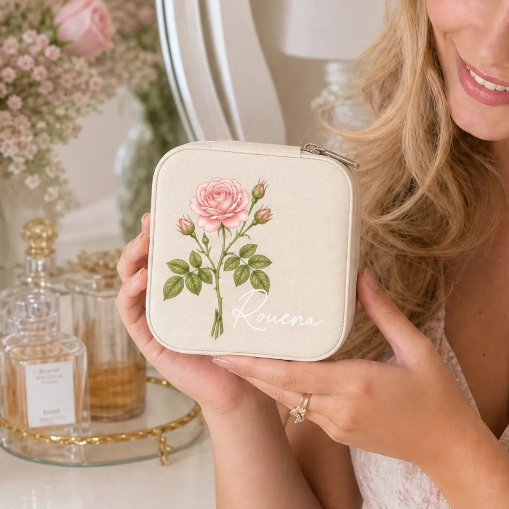 Personalized Travel Jewelry Box Birthday Flowers Bridesmaid Custom Name Jewelry Box Birthday Gift