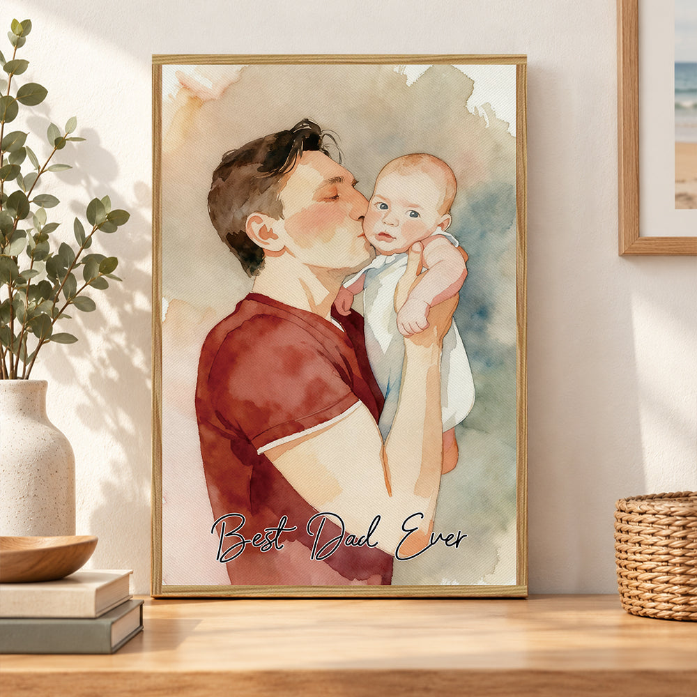 Personalized Watercolor Portrait Canvas Print Custom Photo Text Couple Pet Family Birthday Anniversary Gift Wall Art