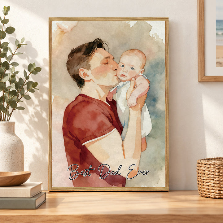 Personalized Watercolor Portrait Canvas Print Custom Photo Text Couple Pet Family Birthday Anniversary Gift Wall Art