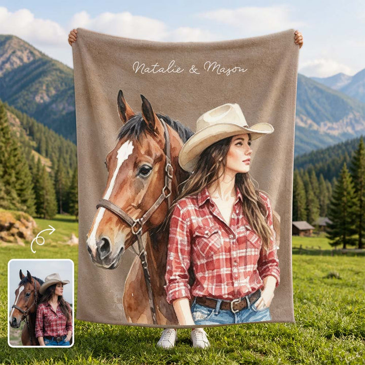 Personalized Watercolor Style Pet Portrait Flannel Blanket Featuring Dog Cat Photo Custom Name Pet Memorial Gift for Pet Owners Lovers