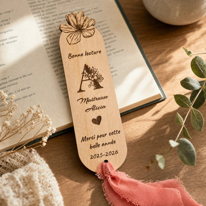 Personalized Wooden Bookmark Custom Name Initial Phrase Teacher End of Year Thank You Gift