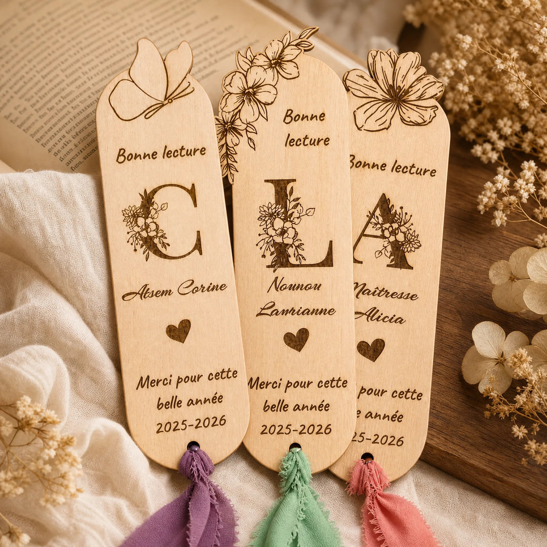 Personalized Wooden Bookmark Custom Name Initial Phrase Teacher End of Year Thank You Gift