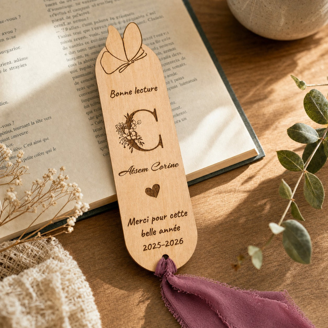 Personalized Wooden Bookmark Custom Name Initial Phrase Teacher End of Year Thank You Gift