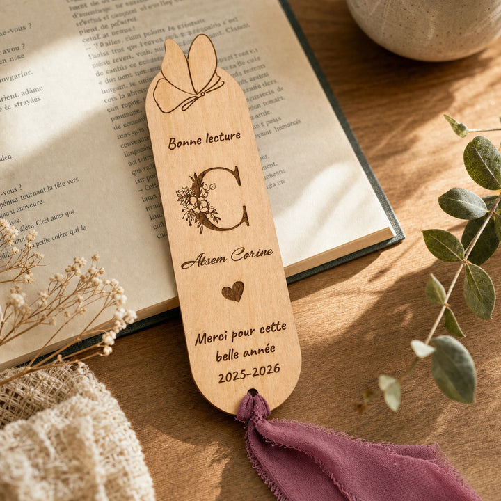 Personalized Wooden Bookmark Custom Name Initial Phrase Teacher End of Year Thank You Gift