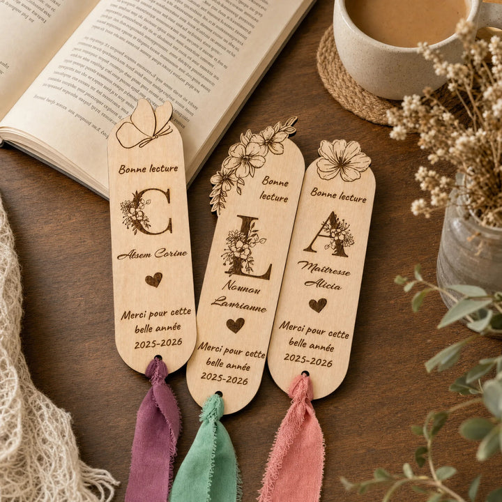 Personalized Wooden Bookmark Custom Name Initial Phrase Teacher End of Year Thank You Gift