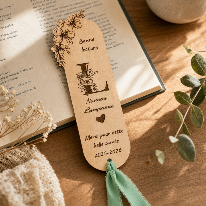 Personalized Wooden Bookmark Custom Name Initial Phrase Teacher End of Year Thank You Gift